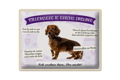 Blechschild Spruch 40x30cm Tiere Dackel willkommen wohne hier