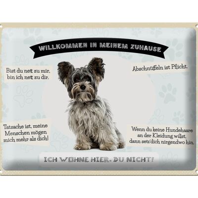Cartel de chapa que dice 40x30cm animales Yorkshire terriers bienvenidos