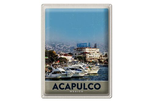 Blechschild Reise 30x40cm Acapulco Mexiko Yacht Gebirge Meer