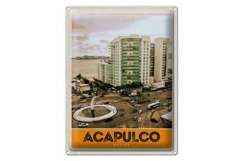 Panneau en étain voyage 30x40cm, Acapulco, Mexique, centre-ville, gratte-ciel 1