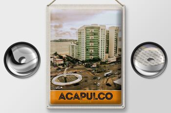 Panneau en étain voyage 30x40cm, Acapulco, Mexique, centre-ville, gratte-ciel 2