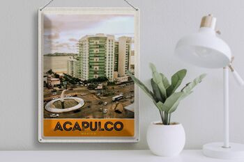 Panneau en étain voyage 30x40cm, Acapulco, Mexique, centre-ville, gratte-ciel 3