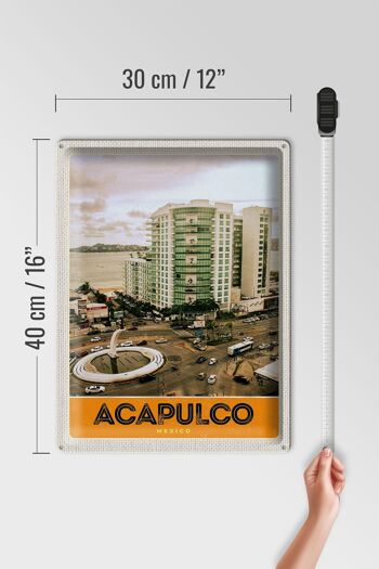 Panneau en étain voyage 30x40cm, Acapulco, Mexique, centre-ville, gratte-ciel 4