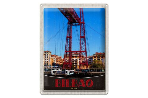 Blechschild Reise 30x40cm Bilbao Spanien Europa rote Brücke