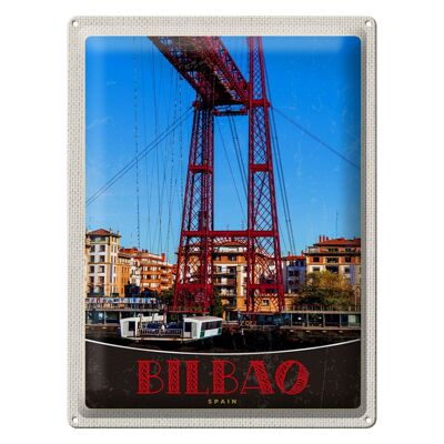 Targa in metallo da viaggio 30x40 cm Bilbao Spagna Europa ponte rosso