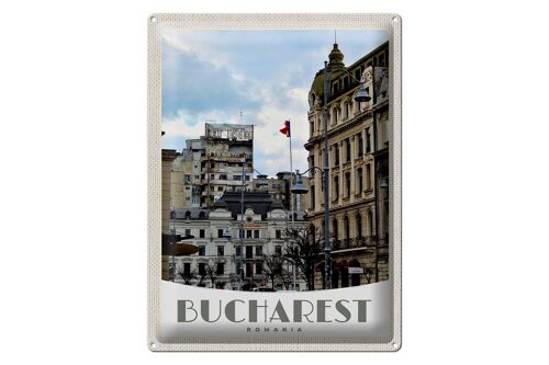 Blechschild Reise 30x40cm Bukarest Rumänien Hauptstadt Urlaub