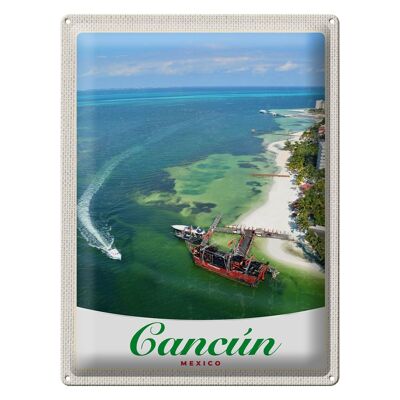 Blechschild Reise 30x40cm Cancun Mexiko Strand Meer Schiffe