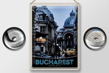 Panneau de voyage en étain, 30x40cm, Bucarest, roumanie, Architecture de la ville 2