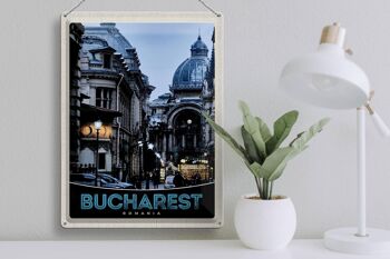 Panneau de voyage en étain, 30x40cm, Bucarest, roumanie, Architecture de la ville 3