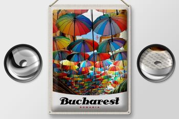 Signe en étain voyage 30x40cm Bucarest Roumanie parapluie coloré 2