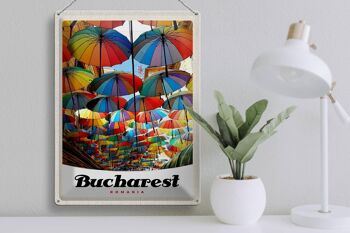 Signe en étain voyage 30x40cm Bucarest Roumanie parapluie coloré 3