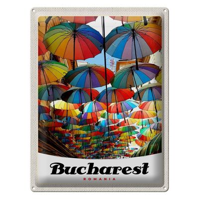 Blechschild Reise 30x40cm Bukarest Rumänien Regenschirm bunt