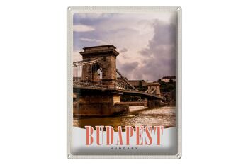 Panneau de voyage en étain, 30x40cm, Budapest, hongrie, pont, ville fluviale 1