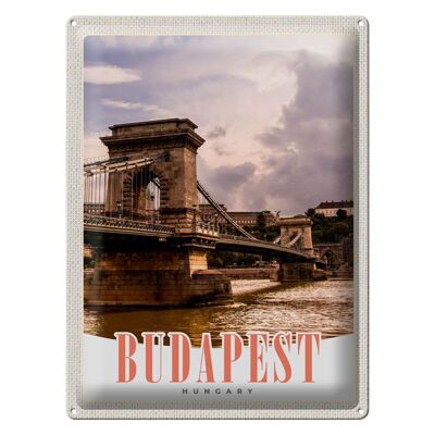 Cartel de chapa de viaje, 30x40cm, Budapest, Hungría, puente, río, ciudad
