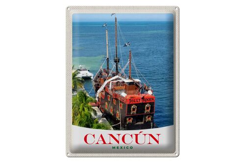 Blechschild Reise 30x40cm Cancun Mexiko Schiff Jolly Roger