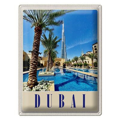 Cartel de chapa de viaje, 30x40cm, Dubái, palmeras, rascacielos, vacaciones