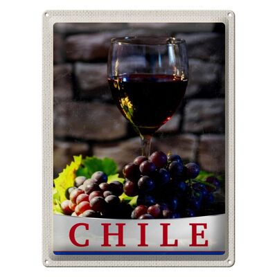 Cartel de chapa de viaje, 30x40cm, Chile, vino, uvas, tradición, vacaciones