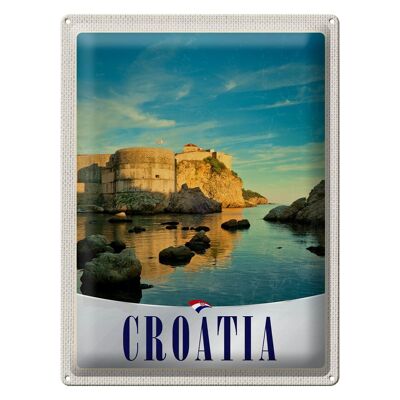 Targa in metallo da viaggio 30x40 cm Croazia Castello Spiaggia Mare Europa