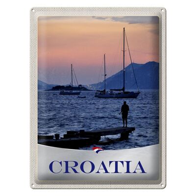 Cartel de chapa de viaje, 30x40cm, Croacia, yate, mar, pesca, montañas