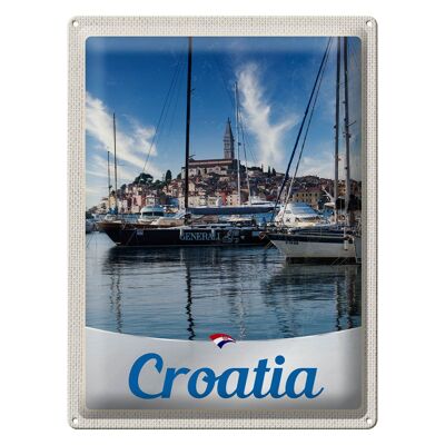 Cartel de chapa de viaje, 30x40cm, Croacia, yate, ciudad, vacaciones en el mar