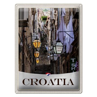 Cartel de chapa de viaje, farol de escaleras del casco antiguo de Croacia, 30x40cm