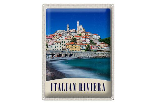 Blechschild Reise 30x40cm Italien Riviera Stadt Strand Wellen