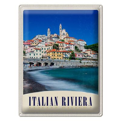 Cartel de chapa de viaje, 30x40cm, Italia, Riviera, ciudad, playa, olas