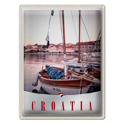 Cartel de chapa de viaje, 30x40cm, Croacia, barcos, ciudad, mar, vacaciones