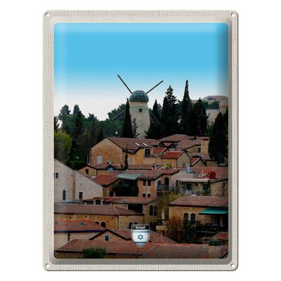 Blechschild Reise 30x40cm Israel Stadt Windmühle Natur