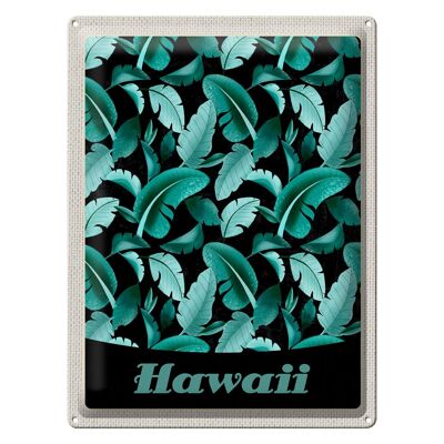 Targa in metallo da viaggio 30x40 cm Isola Hawaii spiaggia piume blu