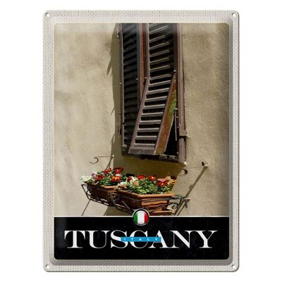 Cartel de chapa de viaje, 30x40cm, Toscana, Italia, persianas, flores