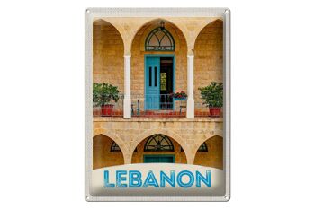 Panneau en étain voyage 30x40cm, bâtiment Liban, porte bleue, vacances 1