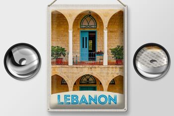 Panneau en étain voyage 30x40cm, bâtiment Liban, porte bleue, vacances 2