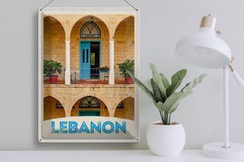 Panneau en étain voyage 30x40cm, bâtiment Liban, porte bleue, vacances 3