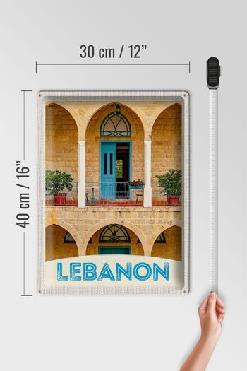 Panneau en étain voyage 30x40cm, bâtiment Liban, porte bleue, vacances 4