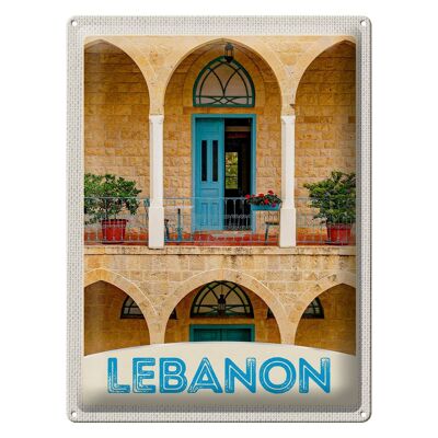 Blechschild Reise 30x40cm Libanon Gebäude blaue Tür Urlaub