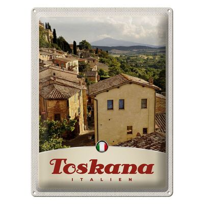 Cartel de chapa de viaje, 30x40cm, Toscana, Italia, árboles, casas