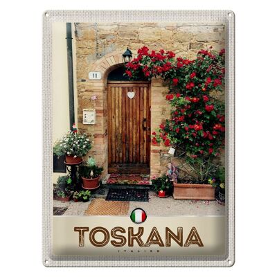 Cartel de chapa de viaje, 30x40cm, Toscana, Italia, naturaleza, flores, puerta