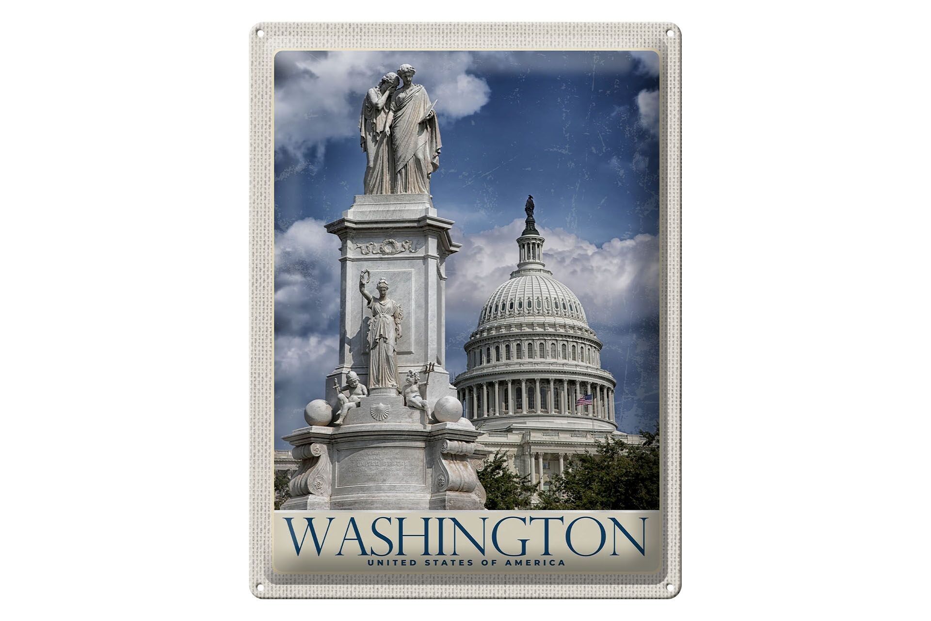 Targa in metallo da viaggio 30x40 cm Statura di Washington Lincoln