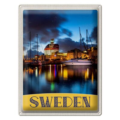 Targa in metallo da viaggio 30x40 cm Svezia Barche Edifici Mare