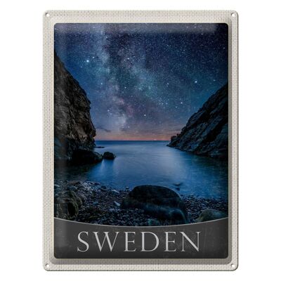 Cartel de chapa Travel 30x40cm Suecia Playa Montañas Estrellas