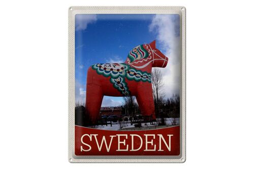 Blechschild Reise 30x40cm Schweden rotes Pferd Skulptur