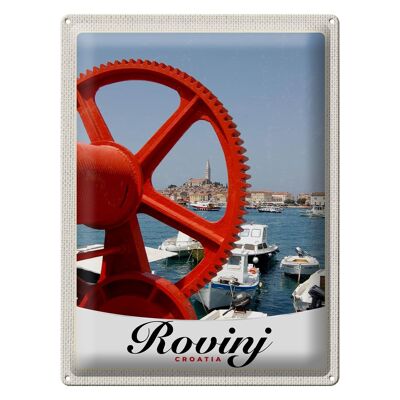 Cartel de chapa viaje 30x40cm Rovinji Croacia barcos casa roja