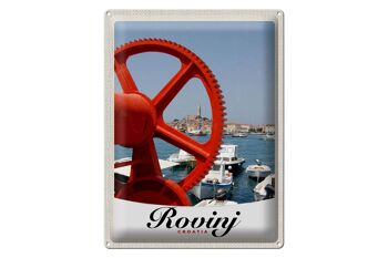 Panneau en étain voyage 30x40cm Rovinji Croatie bateaux maison rouge 1