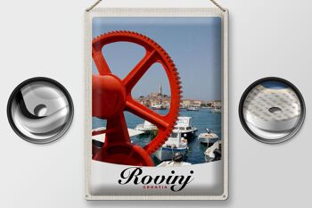 Panneau en étain voyage 30x40cm Rovinji Croatie bateaux maison rouge 2