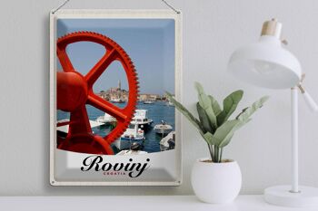 Panneau en étain voyage 30x40cm Rovinji Croatie bateaux maison rouge 3