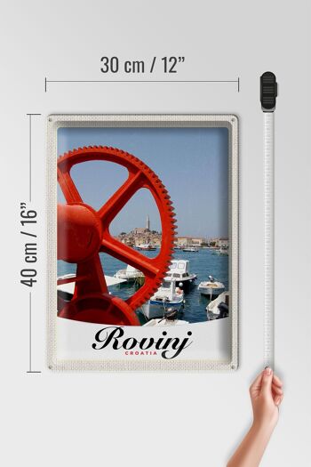Panneau en étain voyage 30x40cm Rovinji Croatie bateaux maison rouge 4