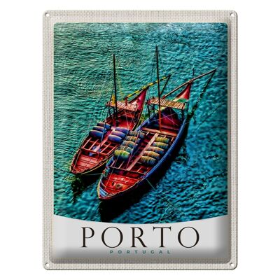 Cartel de chapa de viaje, 30x40cm, Oporto, Portugal, Europa, barcos, mar