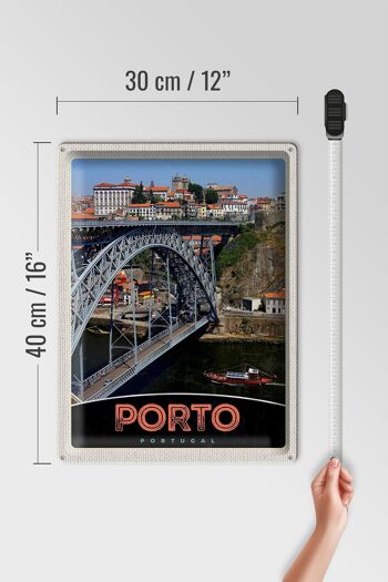 Panneau en étain voyage 30x40cm, pont de Porto Portugal Europe 4