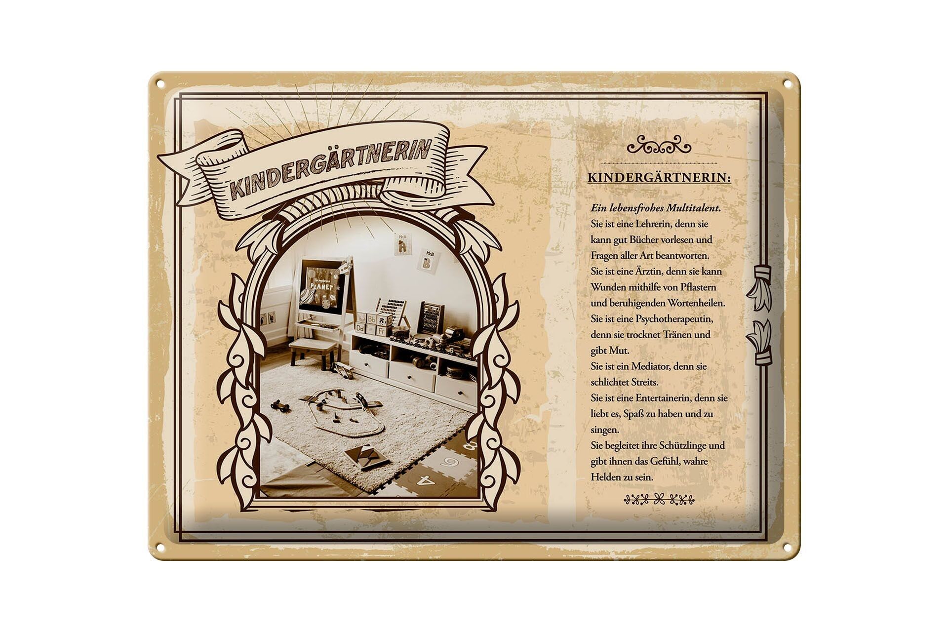 Targa in metallo professioni 40x30 cm maestra d'asilo divertente insegnante